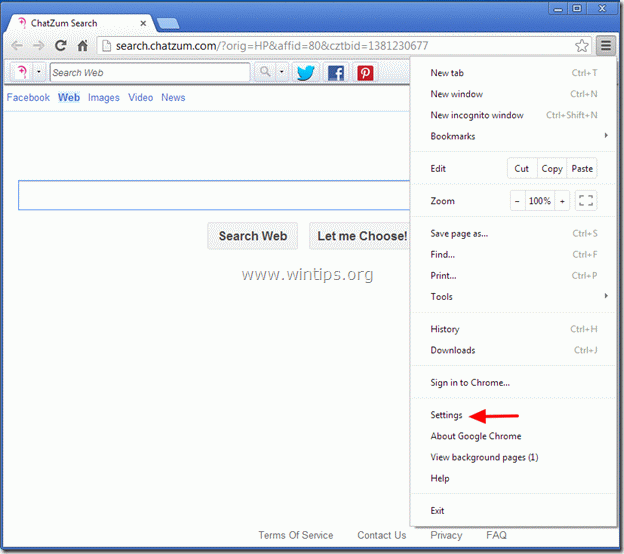 odstranit ChatZum Search & toolbar - chrome