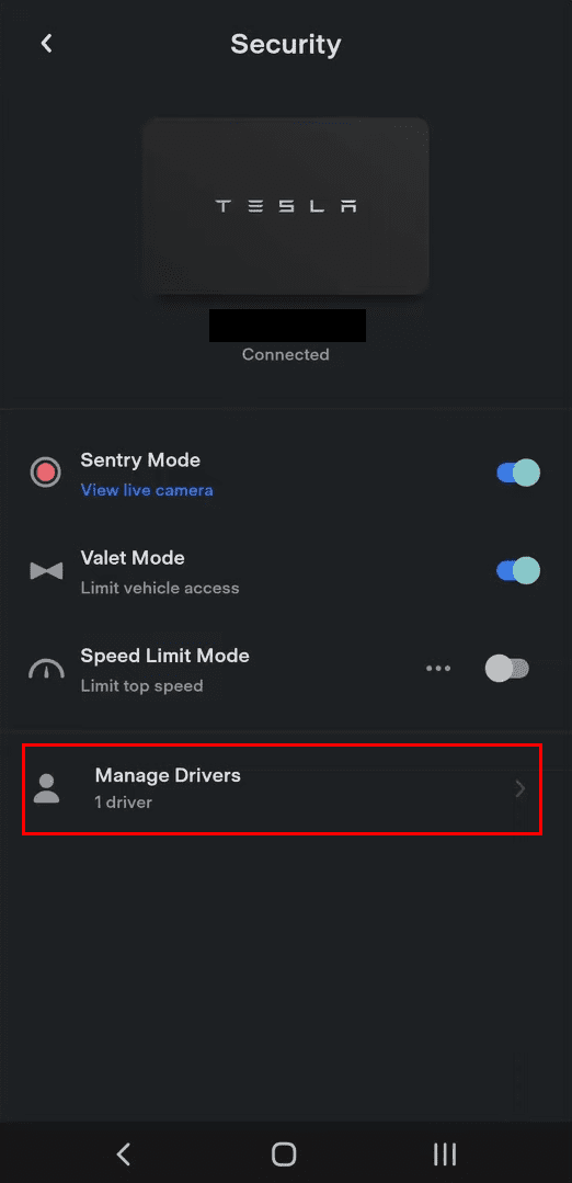 Come aggiungere conducente all'app Tesla, accedi alla schermata Gestisci conducente