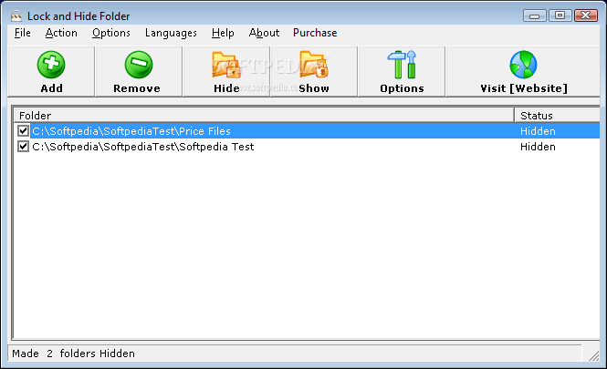 フォルダをロックおよび非表示