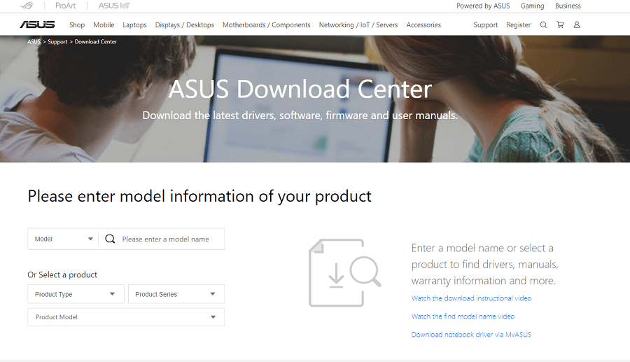 הזן מידע על דגם Asus