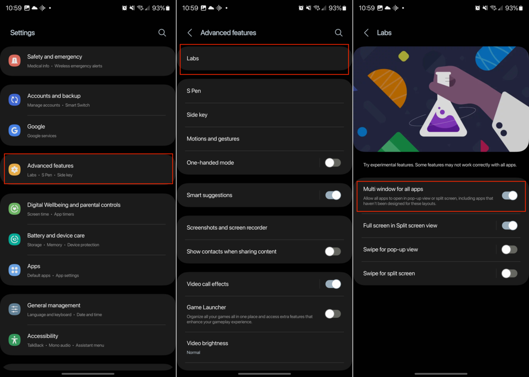 Kako omogočiti Split Screen ali Multi-Window na Galaxy S23 - Labs