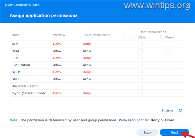 Assegnare autorizzazioni all'applicazione - Synology