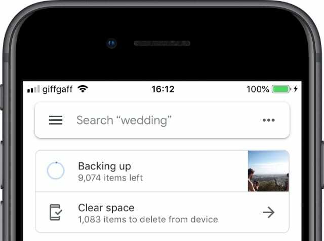 Google Photos realiza una copia de seguridad del progreso en el iPhone