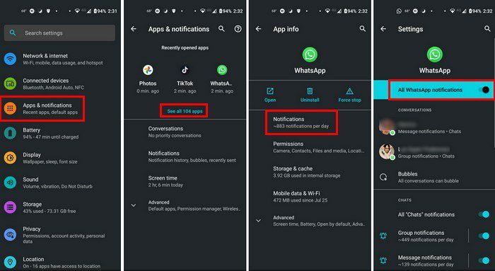 Abilita le notifiche dell'app Android