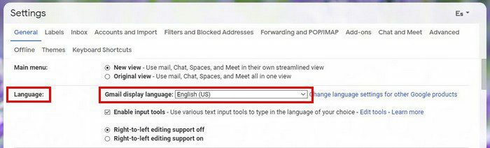 Jazyk nastavení Gmailu