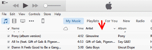 iTunes Ordina colonna artista