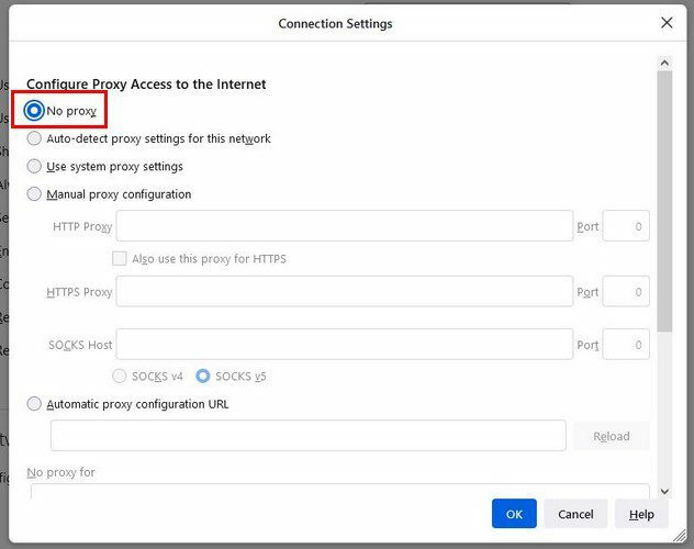 Ingen proxy Firefox