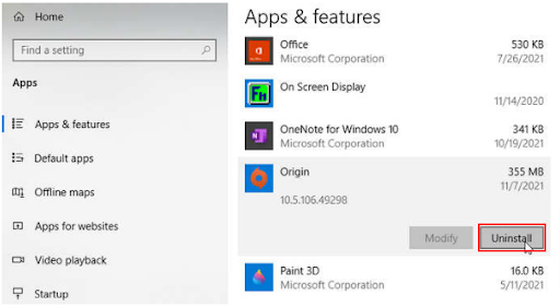 Origin und wählen Sie die Option zum Deinstallieren