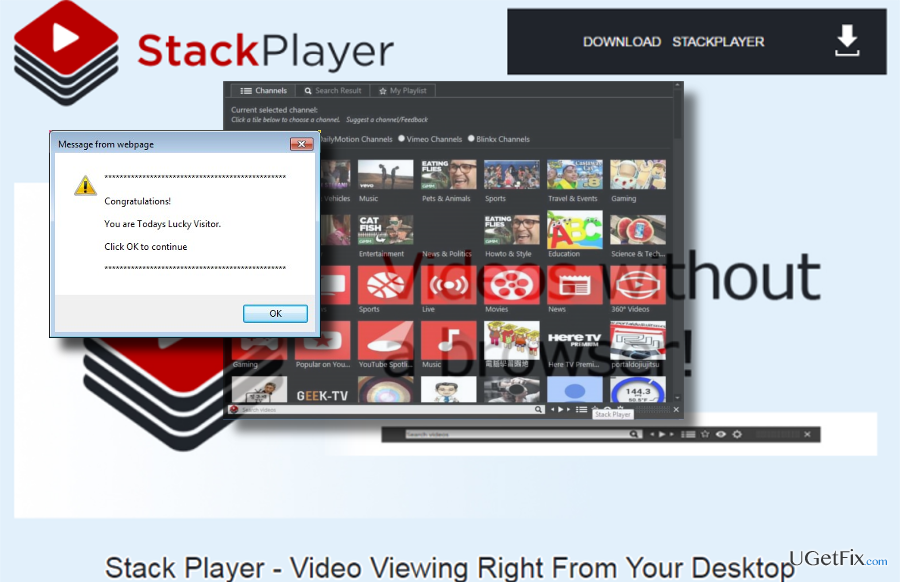 Stack Player -mainosohjelmiston printscreen