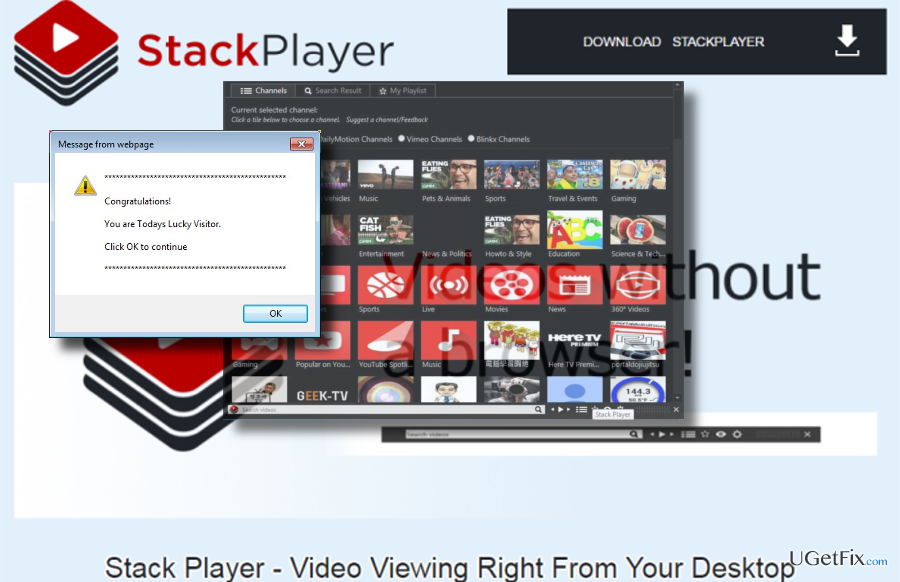 zrzut ekranu adware Stack Player