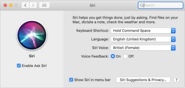 הגדרות Siri ב-macOS