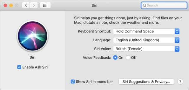 Pengaturan Siri di macOS