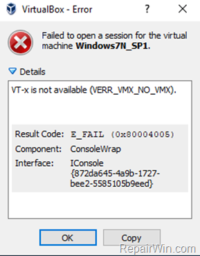 Kesalahan VirtualBox VT-x tidak tersedia - PERBAIKI