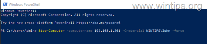 powershell de apagado remoto