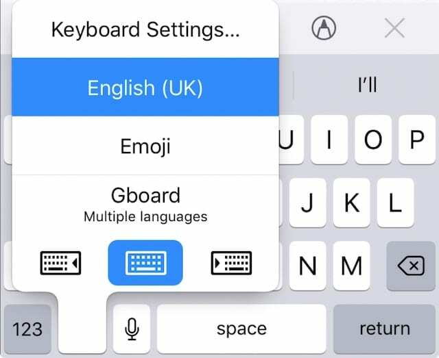 Várias opções de teclado no iPhone.