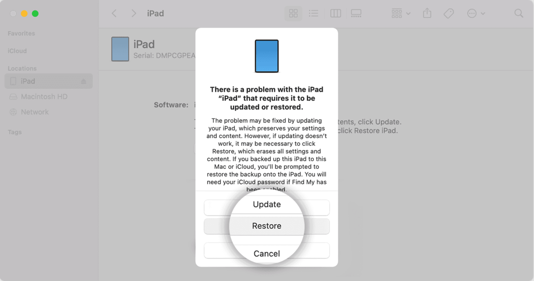 Restauration de l'iPad à partir de l'application iTunes