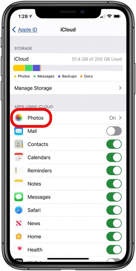 apri le impostazioni delle foto di icloud