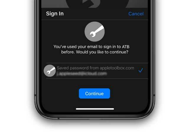 parola salvate anterior și ID-ul utilizatorului în Sign cu Apple iOS 13 și iPadOS