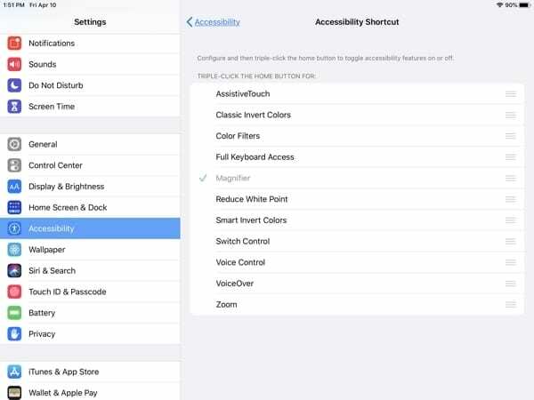 iPad Accessibility-Accessibility Shortcut