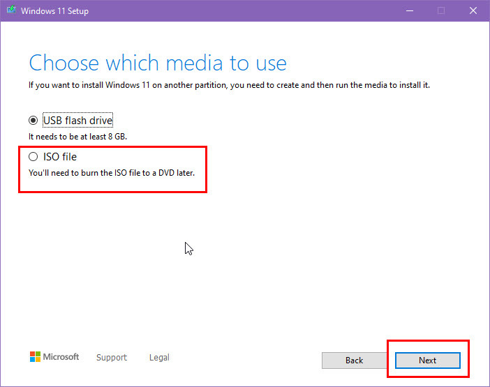 Pasirinkite „Windows Media Creation Tool“ medijos šaltinį