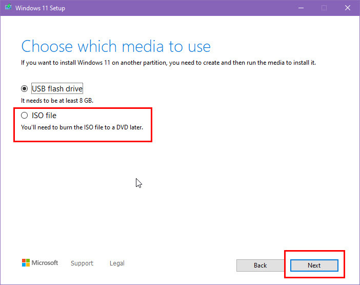 Wählen Sie die Medienquelle des Windows Media Creation Tools aus