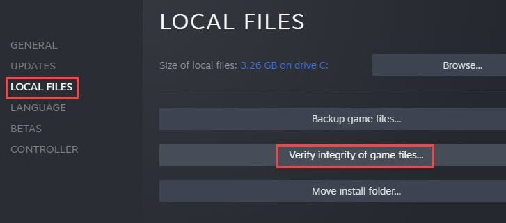 Verifique a integridade dos arquivos do jogo