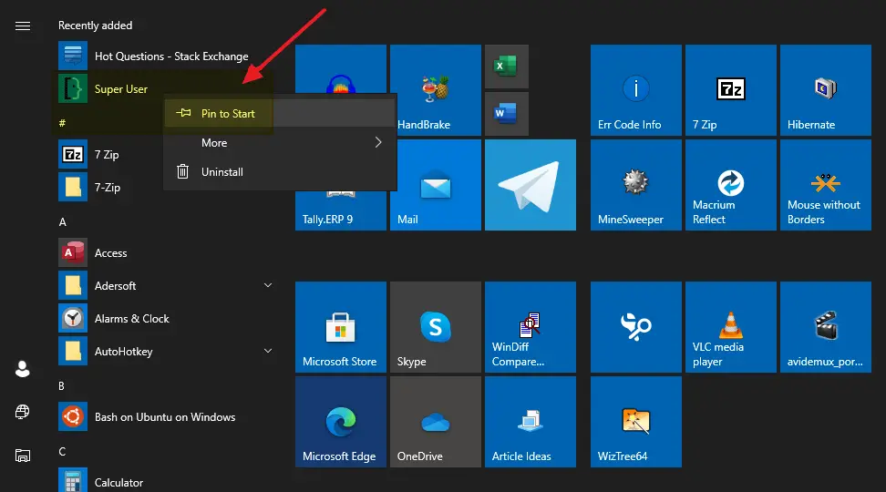 ปักหมุดทางลัดเว็บไซต์เพื่อเริ่มหน้าจอ windows 10