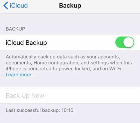 Jetzt sichern Grau in den iCloud-Einstellungen iPhone