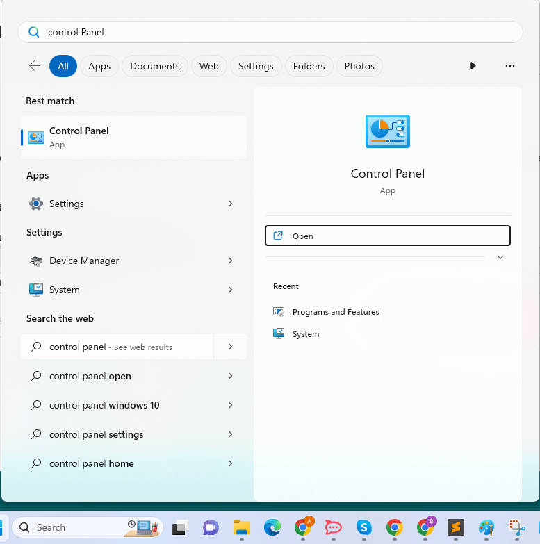 Durchsuchen Sie die Systemsteuerung in Windows 11