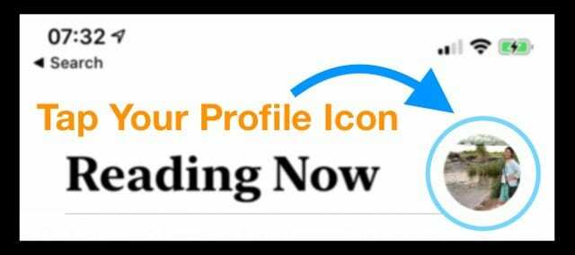profielpictogram op het tabblad Nu lezen in Apple Books iOS 12