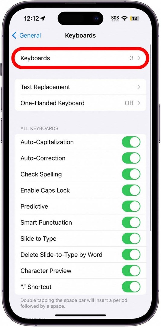 pengaturan keyboard iphone dengan tombol keyboard dilingkari merah