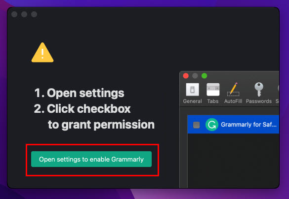 Conceder permissão para Grammarly