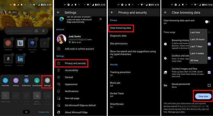 Notīrīt kešatmiņu Edge Android