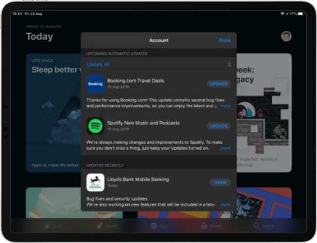 Tlačítko Aktualizovat vše v App Store na iPadOS