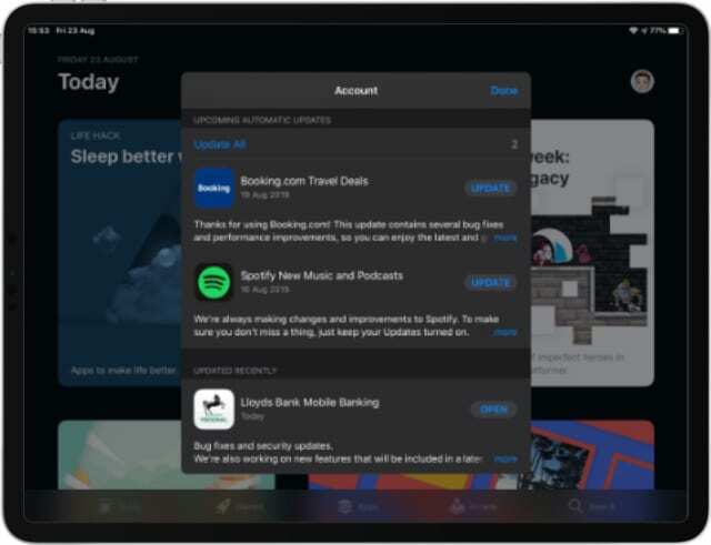 Gumb Ažuriraj sve u App Storeu na iPadOS-u