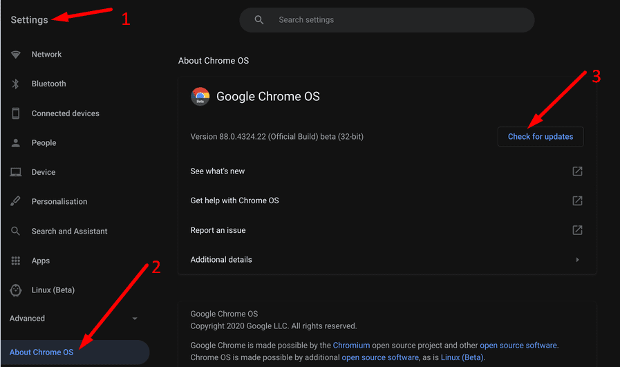 Chrome OS aktualisieren