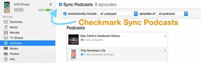 Podcasty synchronizacji iTunes