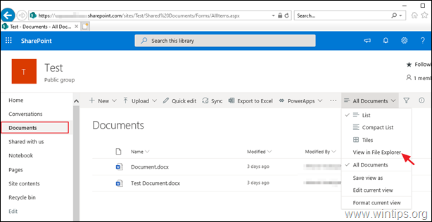 Exibição de documentos do SharePoint no File Explorer