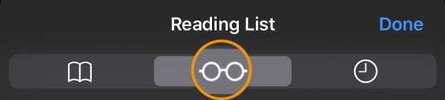 ikona seznamu četby v Safari pro iPhone, iPad a iPod touchh