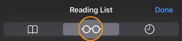 icona dell'elenco di lettura in Safari per iPhone, iPad e iPod touchh