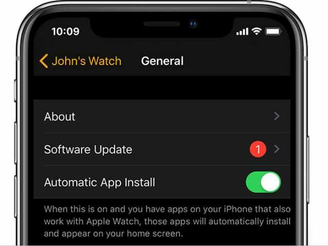 Programinės įrangos atnaujinimo parinktys iš „Apple Watch“ programos