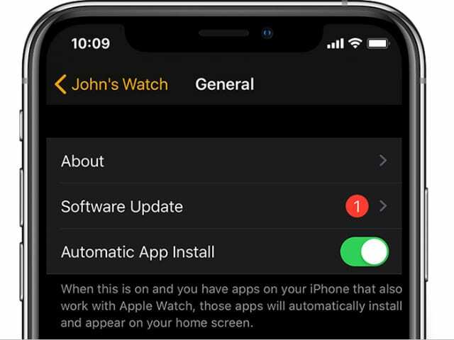 Apple Watch uygulamasından Yazılım Güncelleme seçenekleri