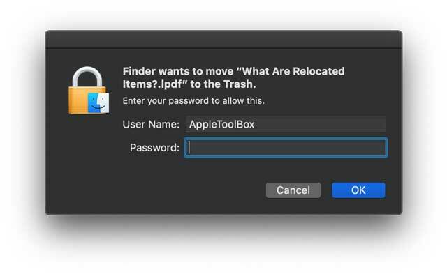 изтрийте Apples pdf за преместени елементи в macOS