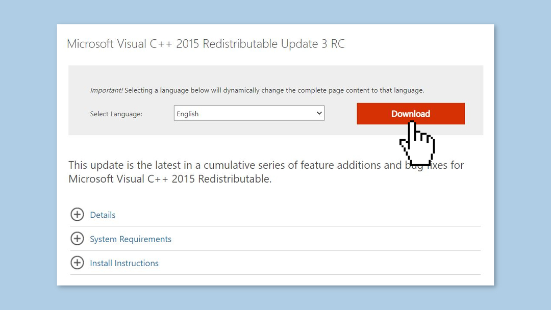 Stiahnite si redistribuovateľný balík Microsoft Visual C