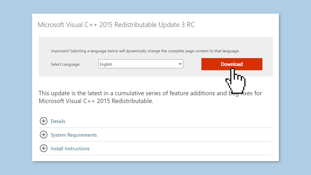 Descărcați pachetul redistribuibil Microsoft Visual C
