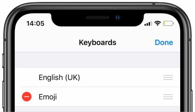 इमोजी को हटाने के विकल्प के साथ iPhone पर कीबोर्ड सेटिंग