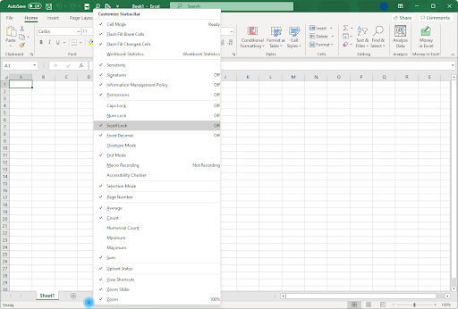 Scroll Lock in der Statusleiste von Excel deaktivieren