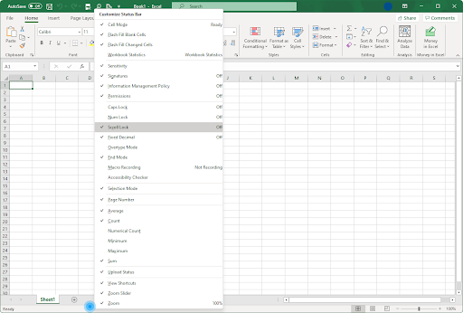 Excel のステータス バーでスクロール ロックを無効にする