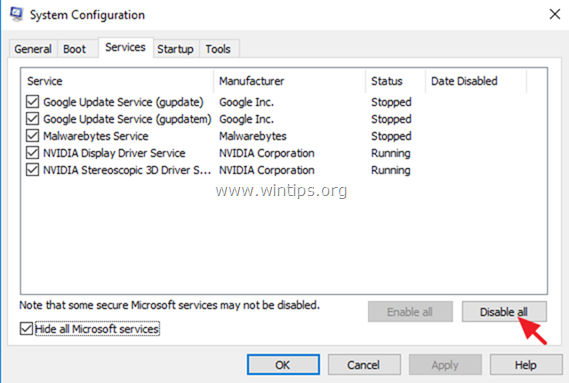 تعطيل خدمات غير Microsoft -2