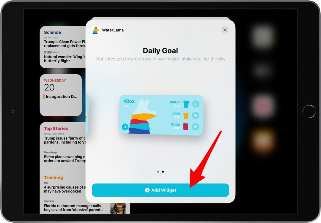 Торкніться «Додати віджет», щоб додати віджет iPad